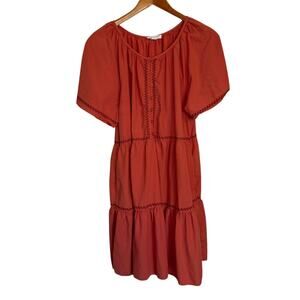 Beachlunchlounge Dress Women Large Orange Boho Chic Coastal Peasant Embroidered